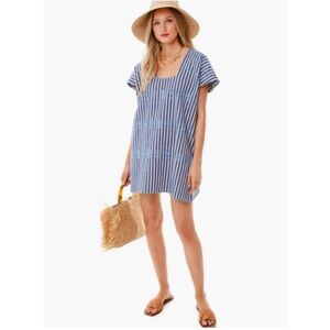 Tuckernuck Sullivan Caftan Style Striped Embroidered Mini Dress
